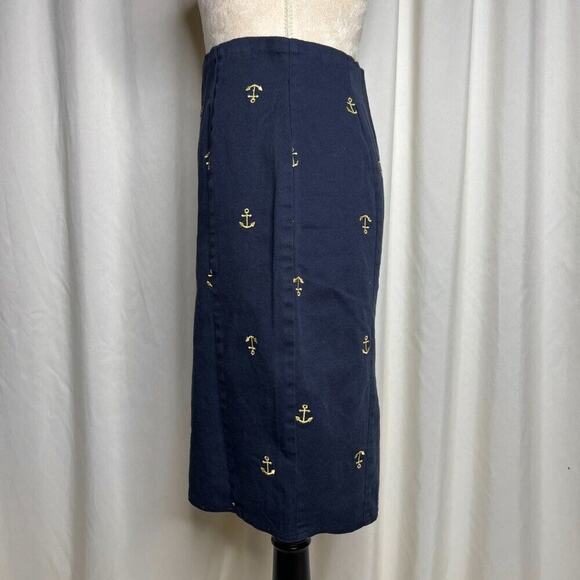 Embroidered Anchor Skirt Mid Length Pencil Nautical Navy Gold Women's Homemade - Picture 6 of 7